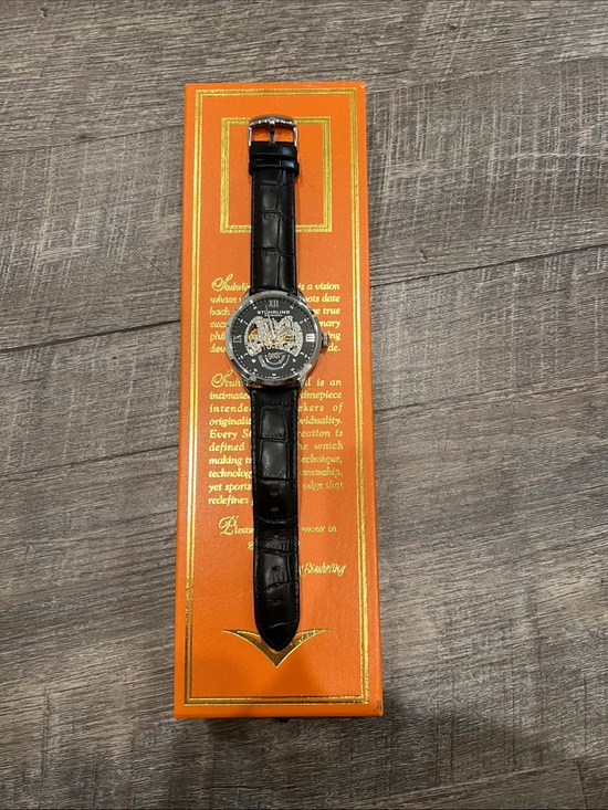 Stuhlring Other - Stuhrling Skeleton Dial Dress Watch with Black Croc Leather Strap